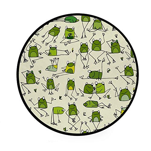 My Daily Frosch lustiger Cartoon-Teppich, rund, für Wohnzimmer, Schlafzimmer, Kinder, Spielteppich, Polyester, Yoga, Bodenmatte, 91 cm Durchmesser von My Daily