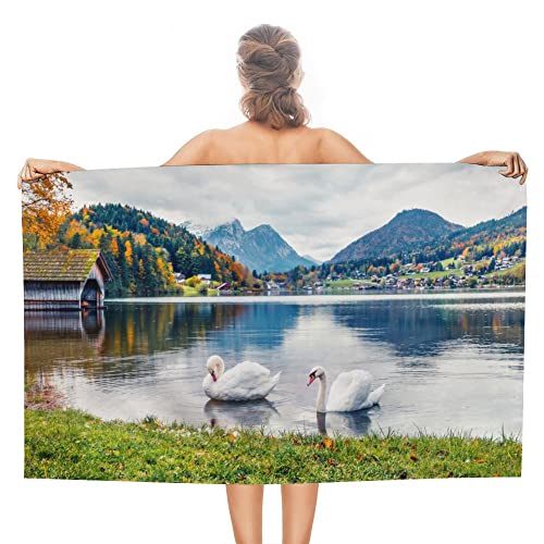 My Daily Mikrofaser-Badetuch, 80 x 130 cm, Schwäne, See, Landschaft, Alpen, saugfähig, schnell trocknend, Strandtücher für Schwimmen, Dusche, Sport, Reisen von My Daily