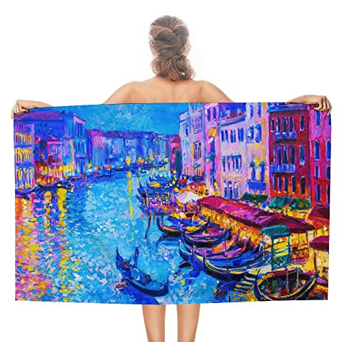 My Daily Mikrofaser-Badetuch, 80 x 130 cm, bunte Venedig-Landschaftsmalerei, saugfähig, schnell trocknend, Strandtücher für Schwimmen, Dusche, Sport, Reisen von My Daily