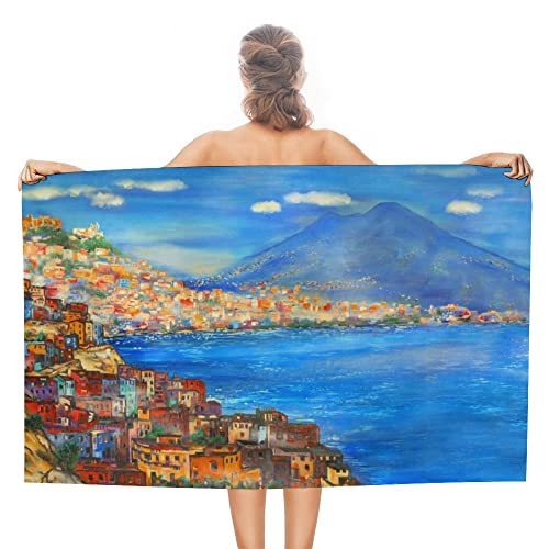 My Daily Mikrofaser-Badetuch 80 x 130 cm, Neapel Italien Landschaft Malerei saugfähig, schnell trocknend, Strandtücher für Pool Spa Reisen von My Daily