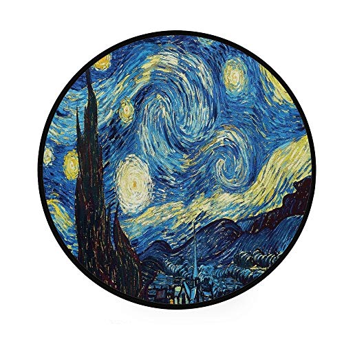 My Daily Sternennacht Van Gogh Ölgemälde runder Teppich für Wohnzimmer Schlafzimmer Kinder Spielteppich Polyester Yoga Bodenmatte 91 cm Durchmesser von My Daily
