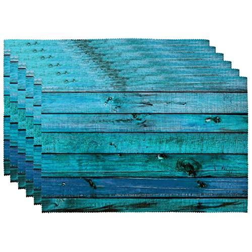 My Daily Tischsets 6er Set, Türkis Ozean Aqua Blue Teal Old Wood Hintergrund Waschbar Hitzebeständig Polyester Platzsets für Esstisch 45x30cm von My Daily