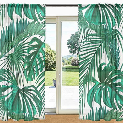 My Daily Vorhang mit tropischen Palmenblättern, transparent, für Fenster und Türen, 2 Paneele, 139,7 x 213,4 cm, für Wohnzimmer, Schlafzimmer, Dekoration von My Daily