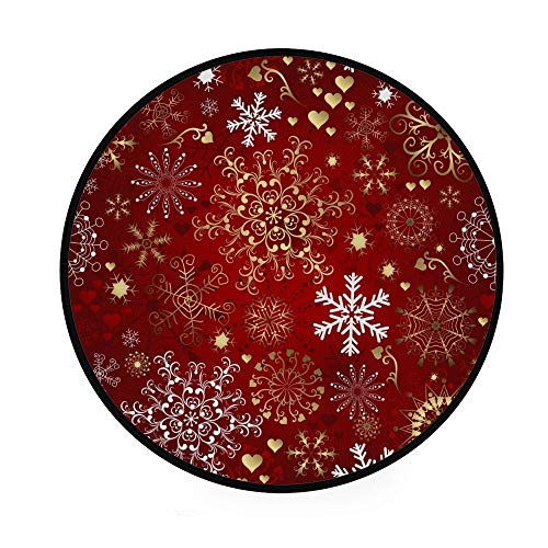 My Daily Weihnachts-Teppich mit Schneeflocken, rot, rund, für Wohnzimmer, Schlafzimmer, Kinder, Spielteppich, Polyester, Yoga, Bodenmatte, 91 cm Durchmesser von My Daily