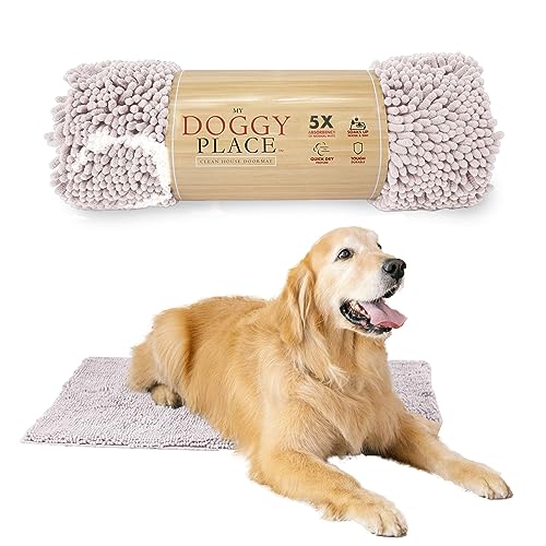 My Doggy Place - Ultra saugfähige Mikrofaser-Hunde-Fußmatte, strapazierfähig, schnell trocknend, waschbar, halten Sie Ihr Haus sauber (rosa mit Pfotenabdruck, groß) – 91.4 x 66 cm von My Doggy Place