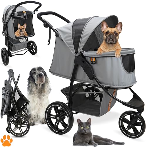 MY DUQUE COOPER - Hundewagen & Haustier Buggy bis 32 kg mit Ablagekorb für Einkäufe, einfach faltbar, 3-Fach höhenverstellbar, Soft Touch Griffe, reflektierend und im modernes Design - Grau von My Duque