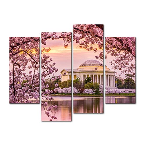 4-teilig modernes Leinwand Wand Art der Bild für Home Dekoration Washington DC Tidal Waschbecken und Jefferson Memorial Cherry Blossom Spring moument Kunstdruck auf Giclée Kunstwerk Decor von My Easy Art