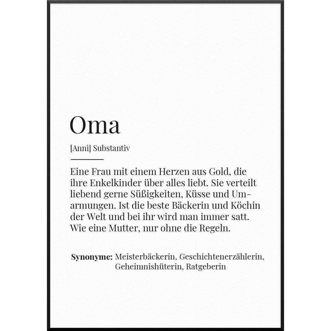 Personalisiertes Poster "Definition Oma Poster" | Geschenk für Oma | Geschenkidee für Oma, 30 x 40 cm von My Fam Poster I Individuelle Familienposter