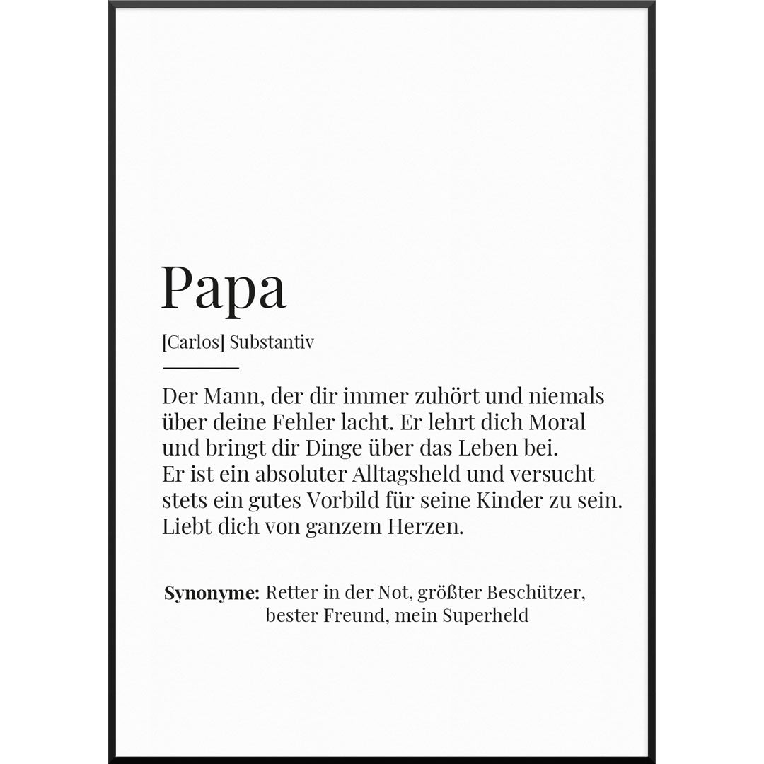 Personalisiertes Poster "Definition Papa Poster" | Geschenk für Papa | besonderes Vatertagsgeschenk, 30 x 40 cm von My Fam Poster I Individuelle Familienposter