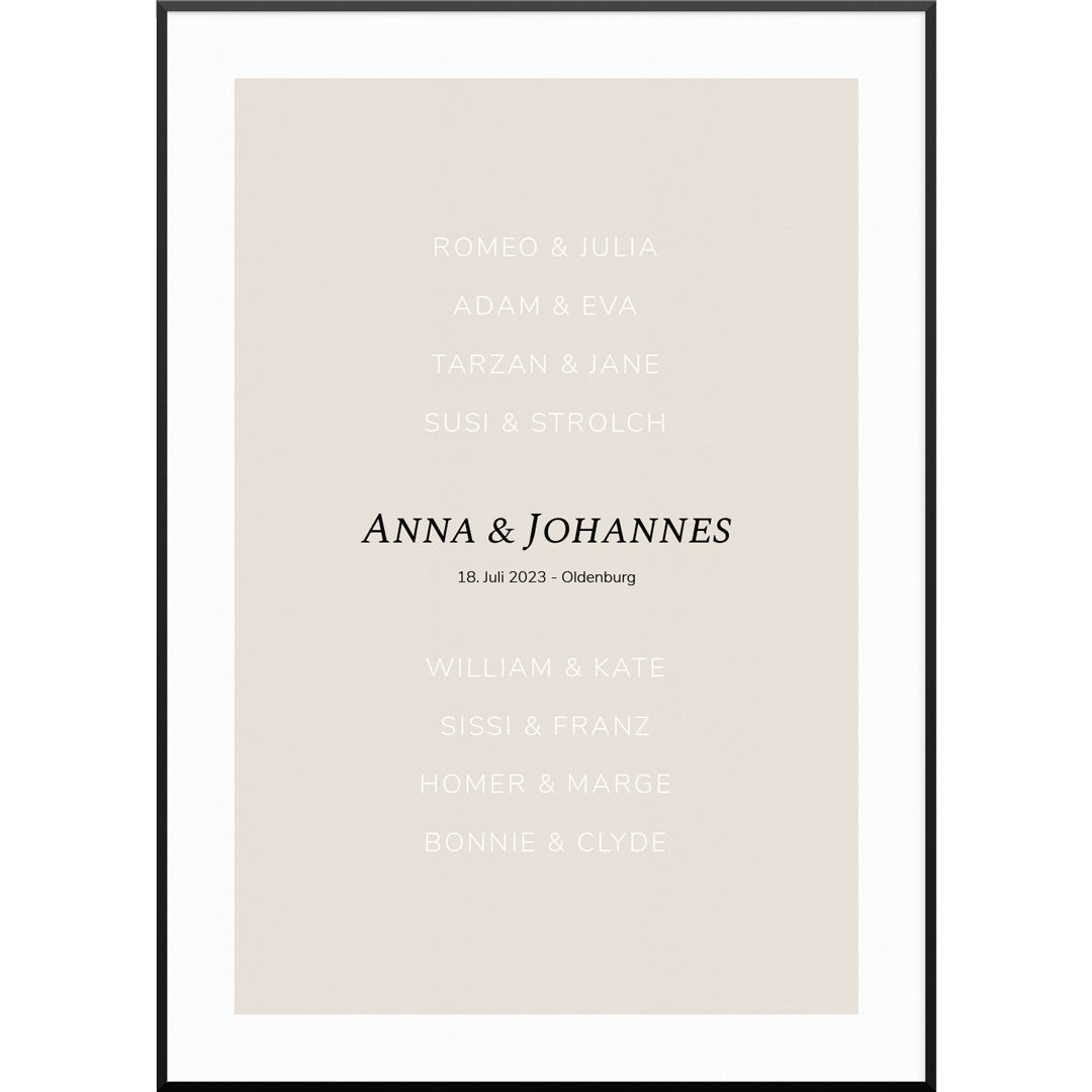 Famous Couples Poster, 30 x 40 cm von My Fam Poster I Individuelle Familienposter