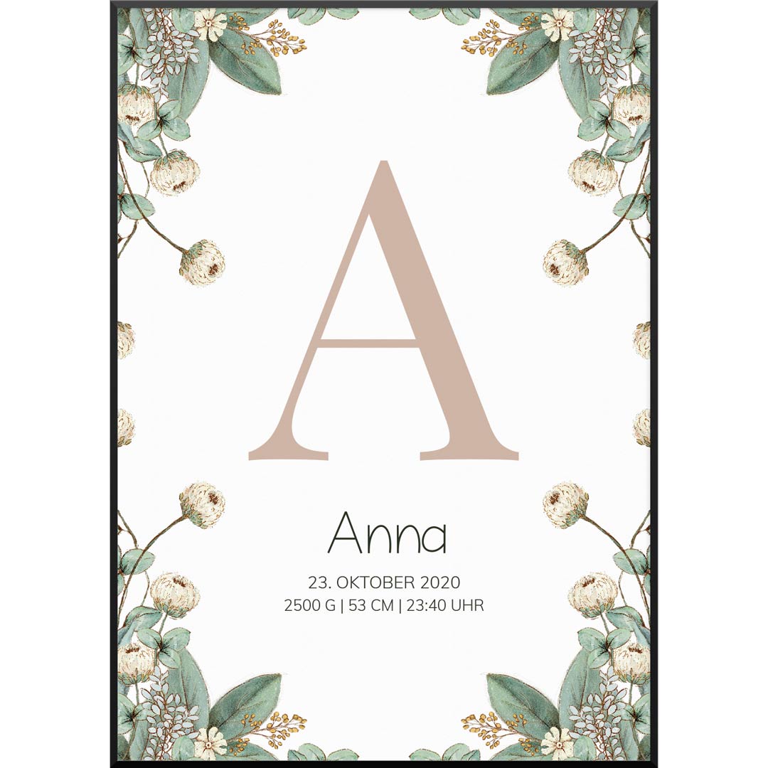 Floral Letter No1 Poster, 50 x 70 cm von My Fam Poster I Individuelle Familienposter