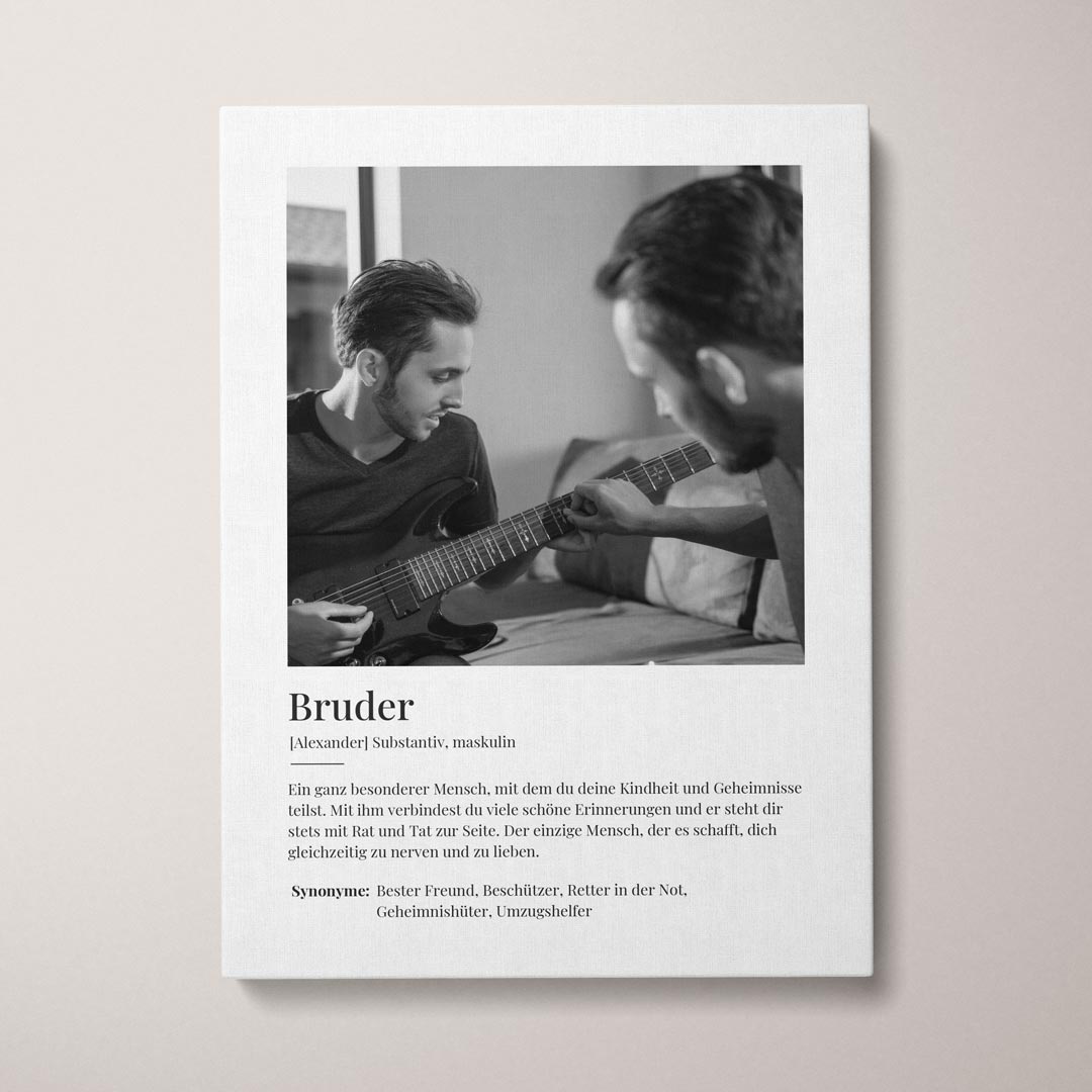 Personalisierte Leinwand "Leinwandbild Definition Bruder" | Geschenk für Bruder | Geschenkidee für Bruder, 30 x 40 cm von My Fam Poster I Individuelle Familienposter