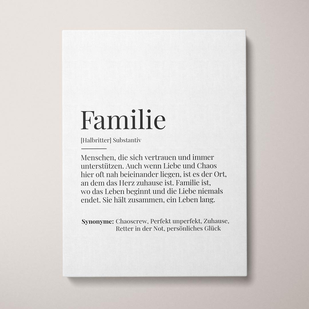 Personalisierte Leinwand "Leinwandbild Definition Familie" | Wanddekoration | Personalisierte Geschenkidee, 30 x 40 cm von My Fam Poster I Individuelle Familienposter