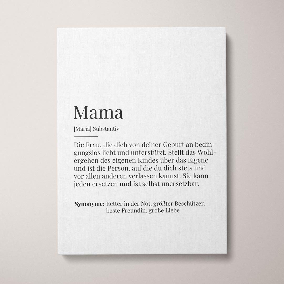 Personalisierte Leinwand "Leinwandbild Definition Mama No2" | Geschenk für Mama | besonderes Muttertagsgeschenk, 30 x 40 cm von My Fam Poster I Individuelle Familienposter