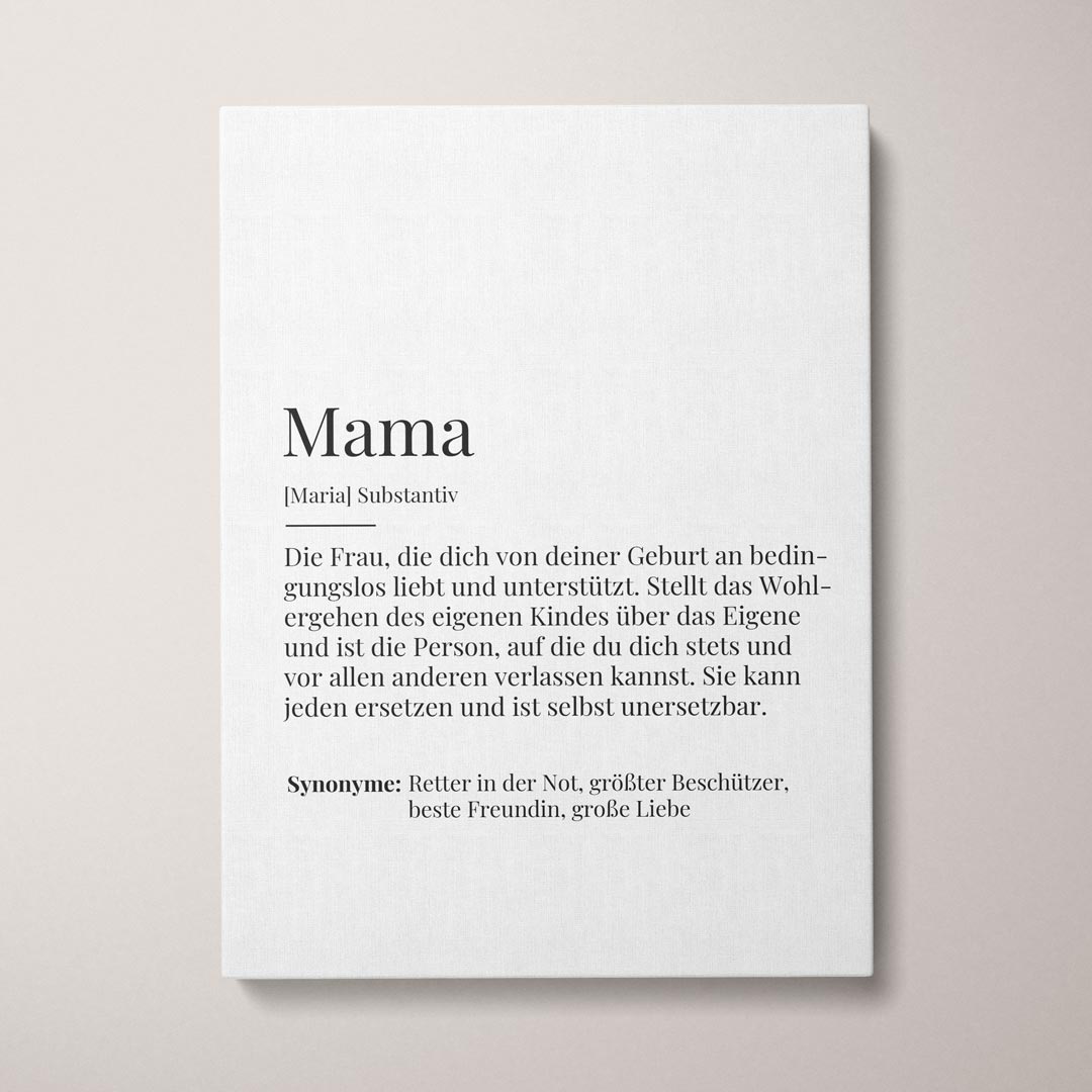 Personalisierte Leinwand "Leinwandbild Definition Mama No2" | Geschenk für Mama | besonderes Muttertagsgeschenk, 40 x 60 cm von My Fam Poster I Individuelle Familienposter