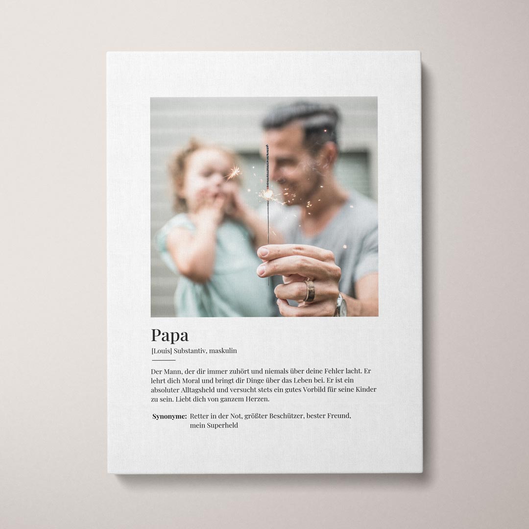 Personalisierte Fotoleinwand "Fotoleinwand Definition Papa" | Geschenk für Papa | besonderes Vatertagsgeschenk, 20 x 30 cm von My Fam Poster I Individuelle Familienposter