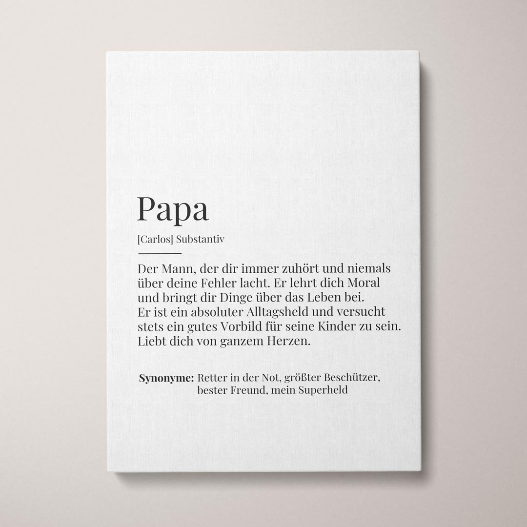 Personalisierte Leinwand "Leinwandbild Definition Papa" | Geschenk für Papa | besonderes Vatertagsgeschenk, 30 x 40 cm von My Fam Poster I Individuelle Familienposter