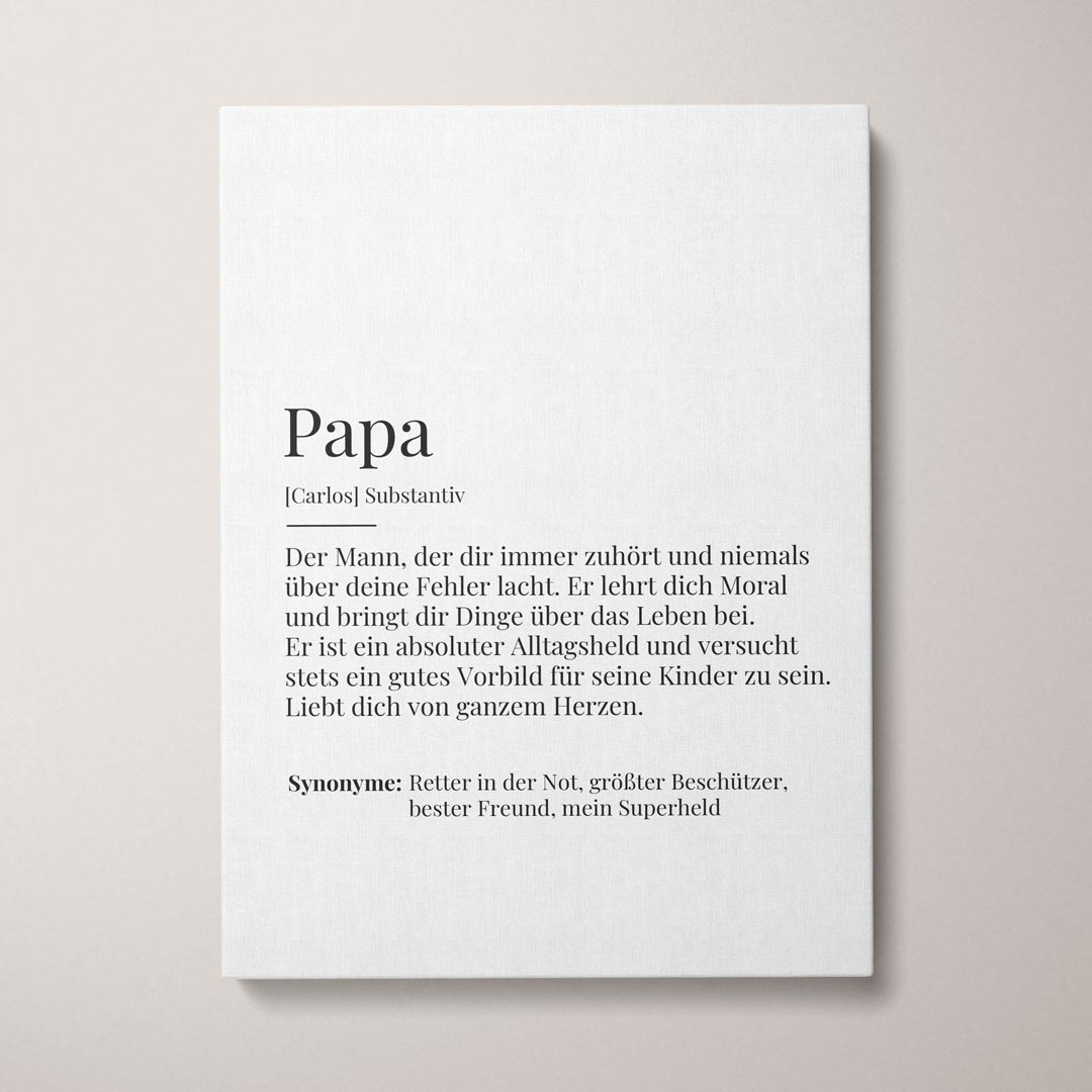 Personalisierte Leinwand "Leinwandbild Definition Papa" | Geschenk für Papa | besonderes Vatertagsgeschenk, 40 x 60 cm von My Fam Poster I Individuelle Familienposter