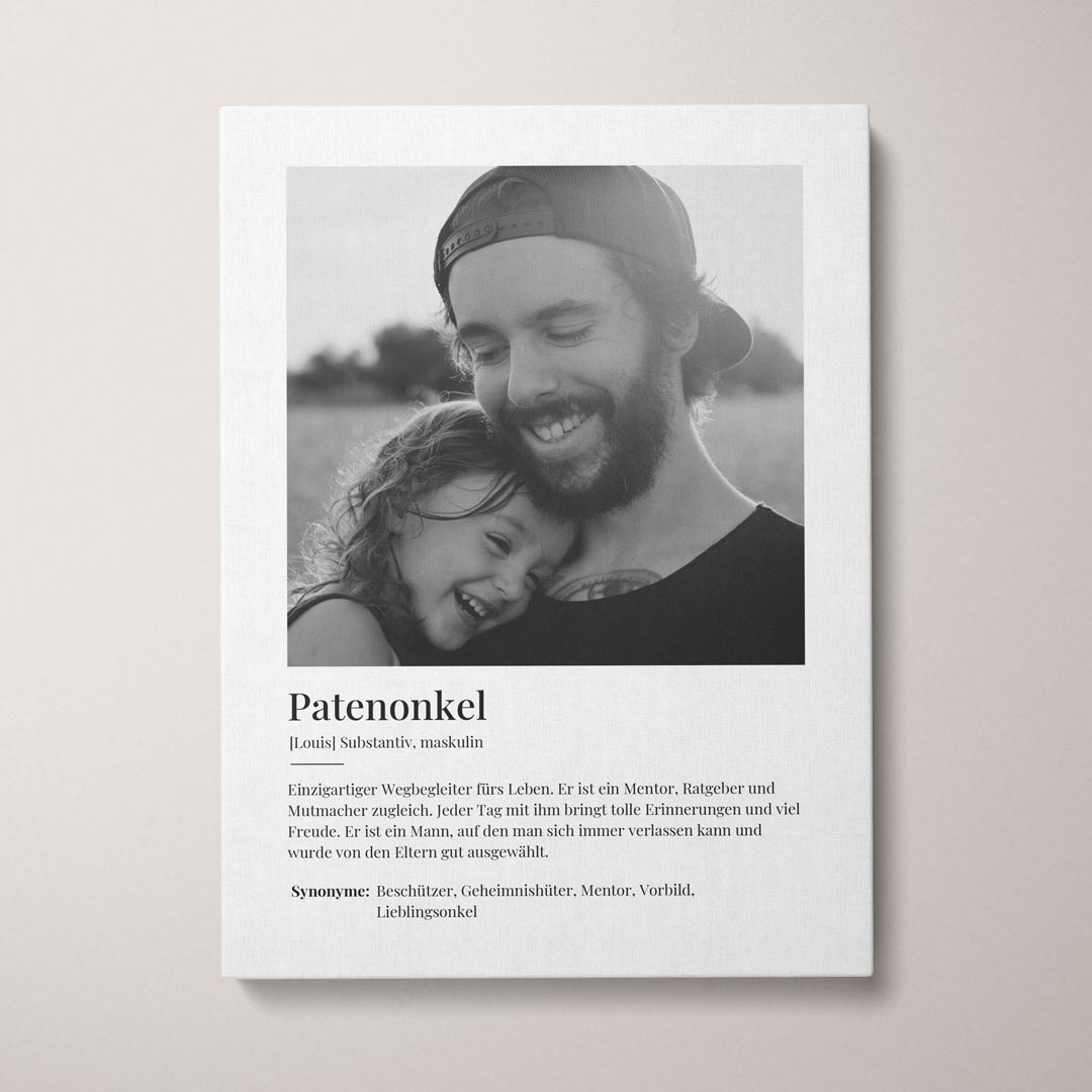 Personalisierte Fotoleinwand "Leinwandbild Definition Patenonkel" | Geschenk für Patenonkel | besonderes Patenonkel Geschenk, 30 x 40 cm von My Fam Poster I Individuelle Familienposter