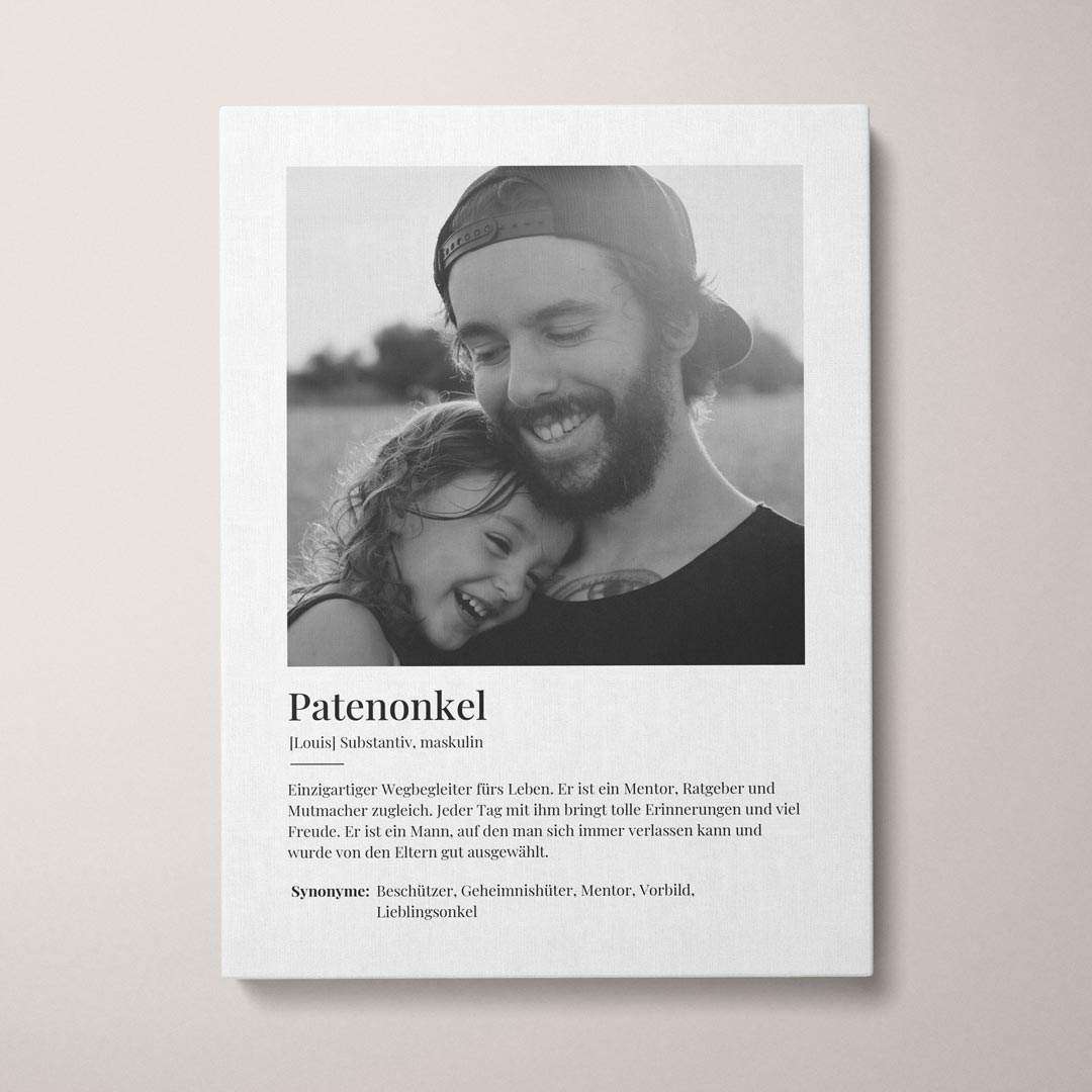 Personalisierte Fotoleinwand "Leinwandbild Definition Patenonkel" | Geschenk für Patenonkel | besonderes Patenonkel Geschenk, 40 x 60 cm von My Fam Poster I Individuelle Familienposter