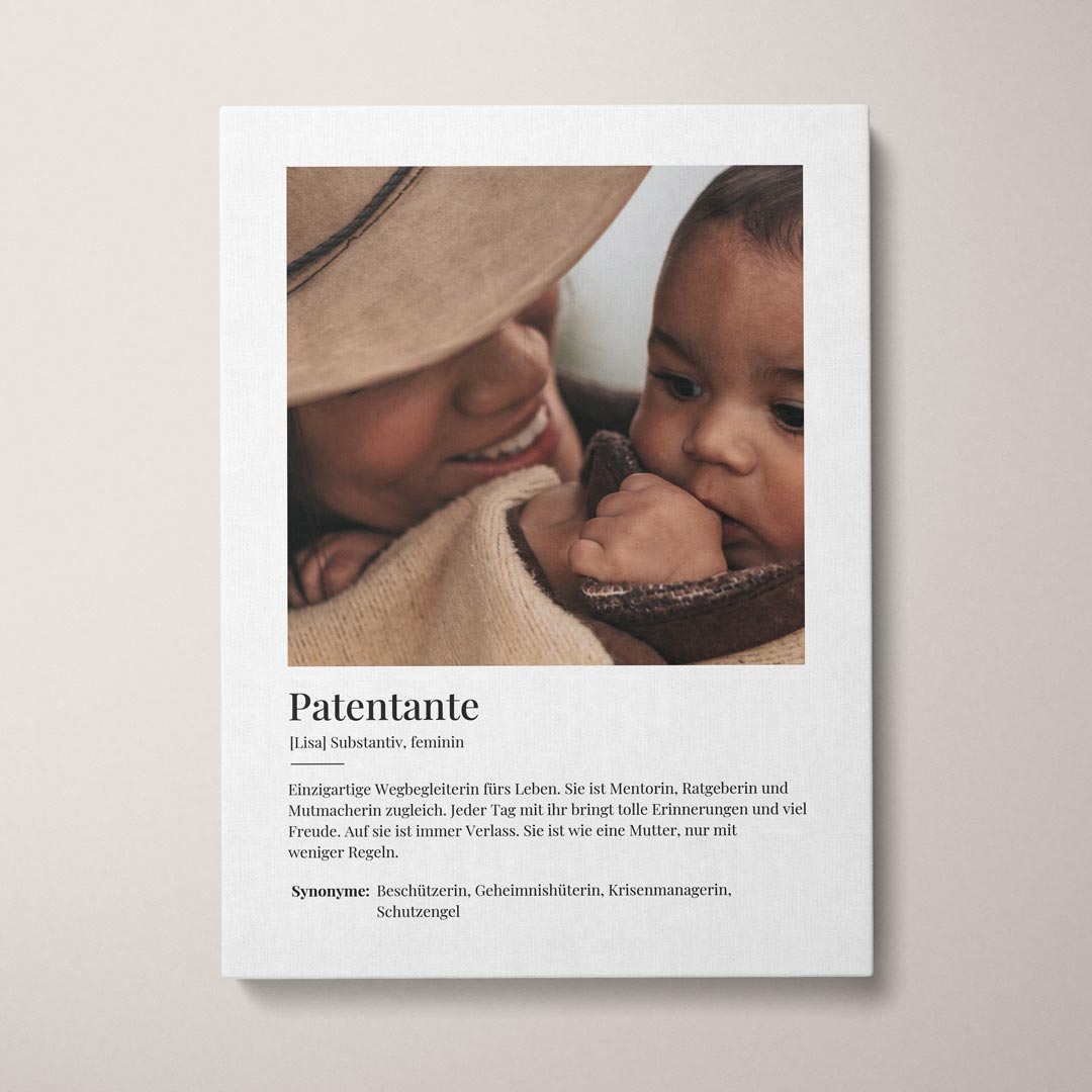 Personalisierte Leinwand "Leinwandbild Definition Patentante No3" | Geschenk für Patentante | besonderes Patentante Geschenk, 30 x 40 cm von My Fam Poster I Individuelle Familienposter