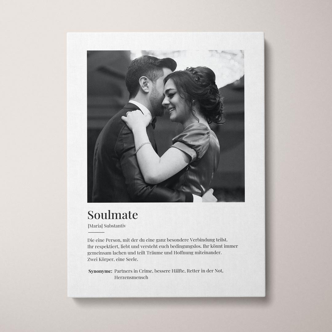 Personalisierte Fotoleinwand "Leinwandbild Definition Soulmate No3" | Geschenk für die Freundin | Geschenk für den Freund, 20 x 30 cm von My Fam Poster I Individuelle Familienposter