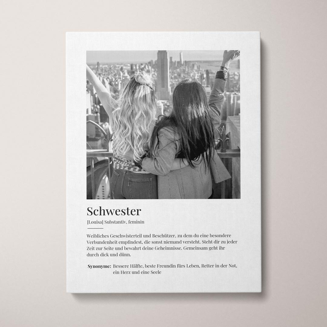 Personalisierte Leinwand "Leinwandbild Schwester" | Geschenk für Schwester | Geschenkidee für Schwester, 30 x 40 cm von My Fam Poster I Individuelle Familienposter