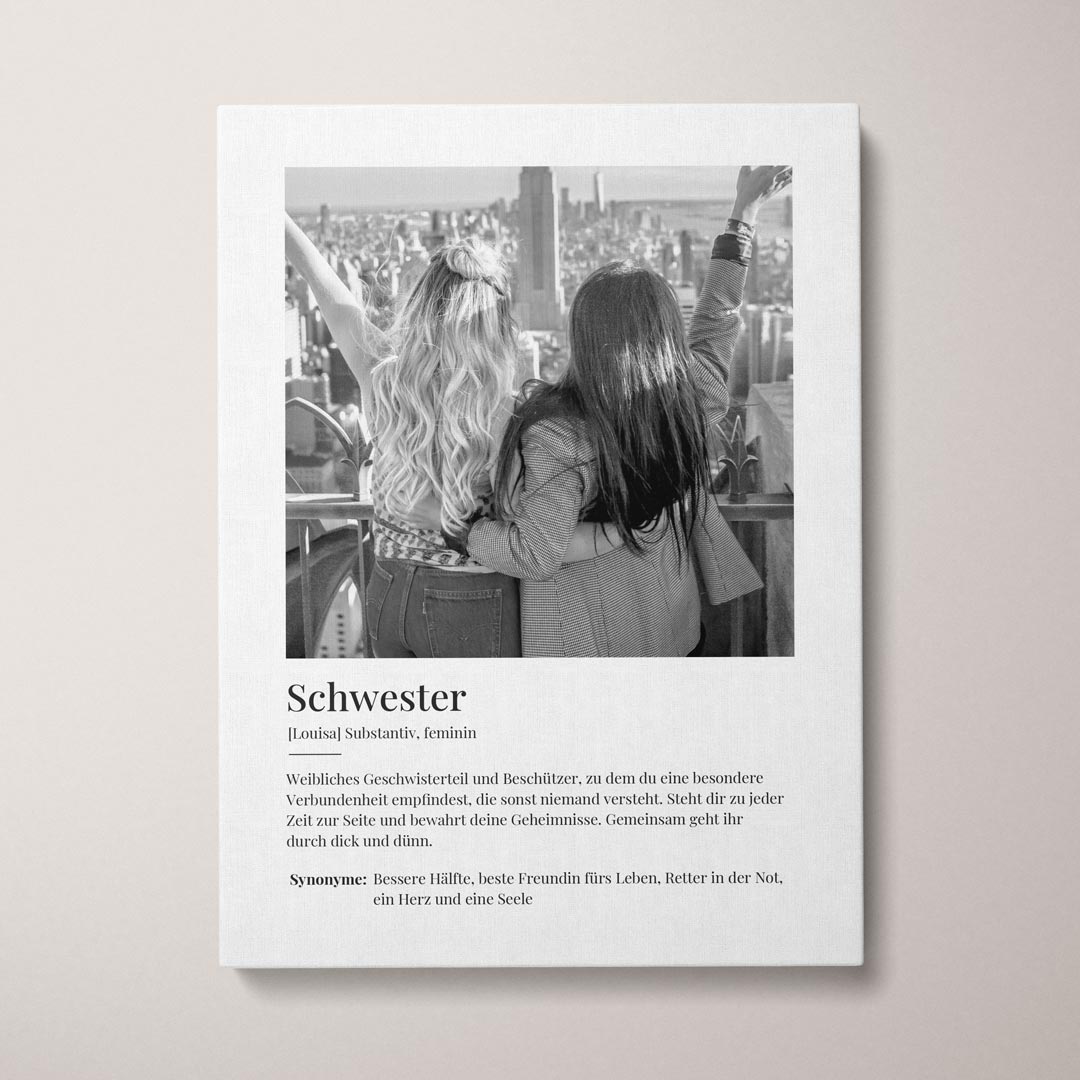 Personalisierte Leinwand "Leinwandbild Schwester" | Geschenk für Schwester | Geschenkidee für Schwester, 40 x 60 cm von My Fam Poster I Individuelle Familienposter