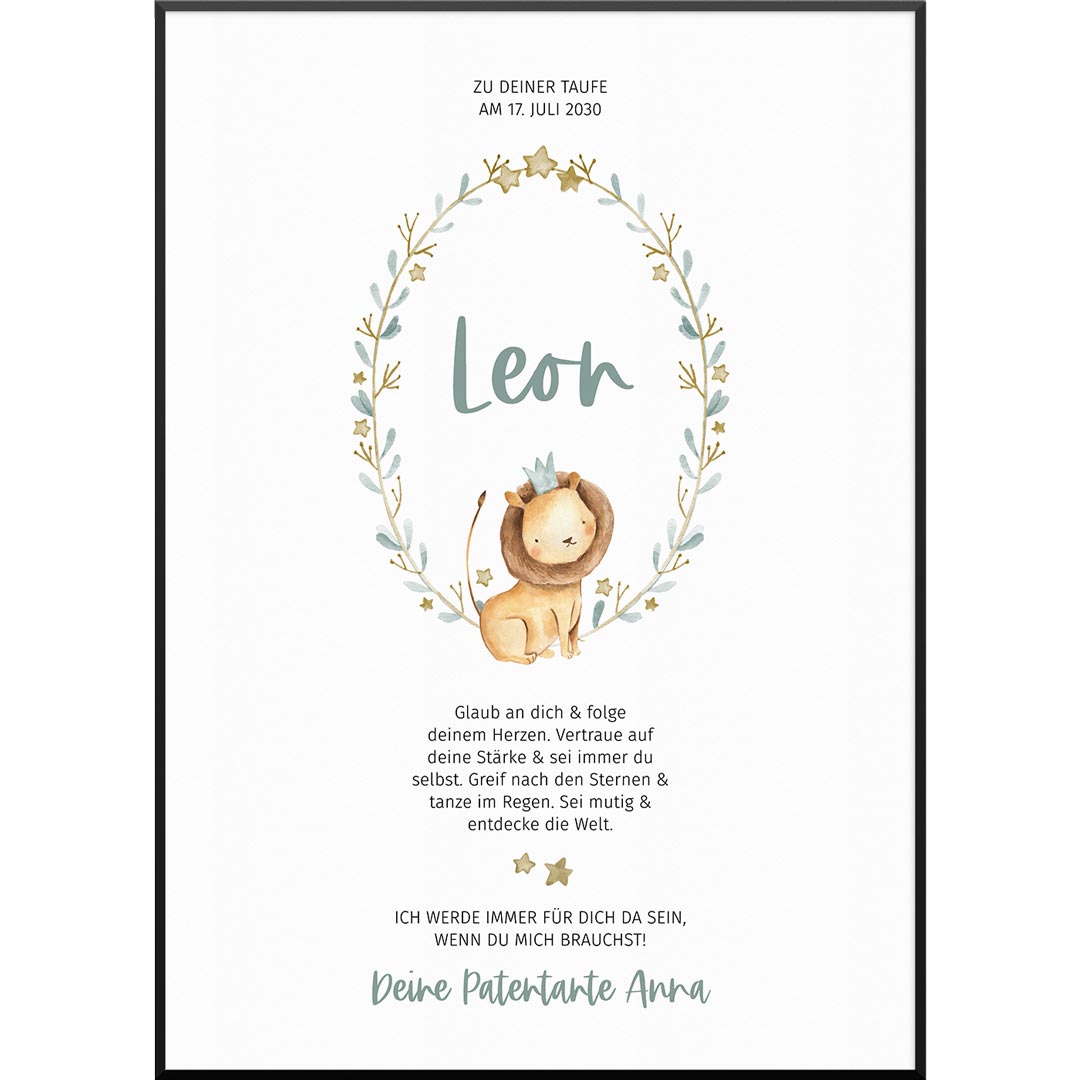 Personalisiertes Poster "Patenbrief Poster Lion No1" | Geschenk für Paten | besonderes Paten Geschenk, 20 x 30 cm von My Fam Poster I Individuelle Familienposter