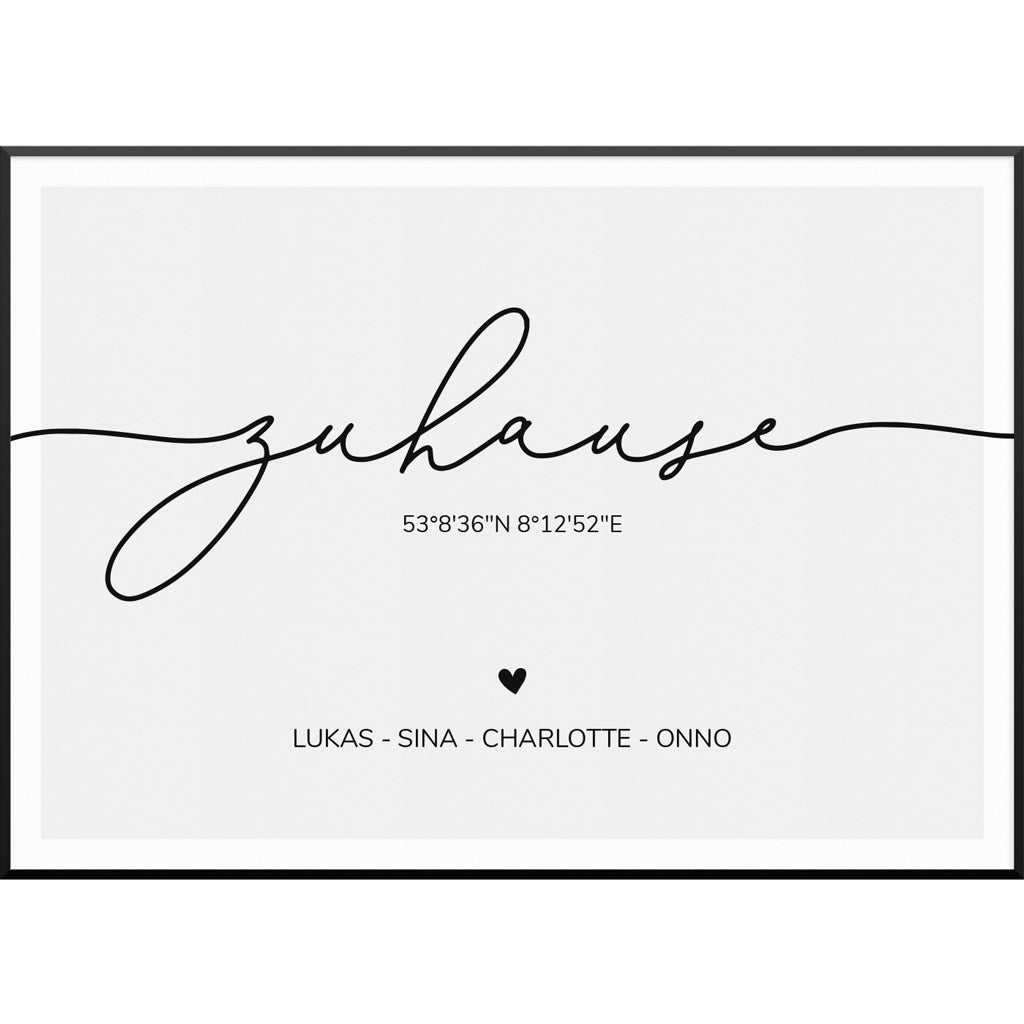 Personalisiertes Poster "Zuhause Script Poster" | Wanddekoration | Personalisierte Geschenkidee, 20 x 30 cm von My Fam Poster I Individuelle Familienposter