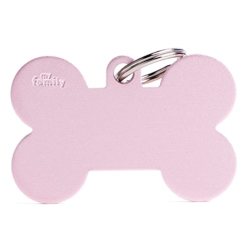 MyFamily Medaille für personalisierten Hund in Italien, XL Pink Bone, Hundeteller mit freiem Inzision, Aluminium, Basissammlung, 48x31 mm von My Family