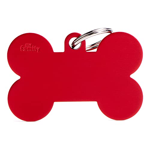 MyFamily Medaille für personalisierten Hund in Italien, roter XL -Knochen, Hundeteller mit freiem Inzision, Aluminium, Basissammlung, 48x31 mm von My Family