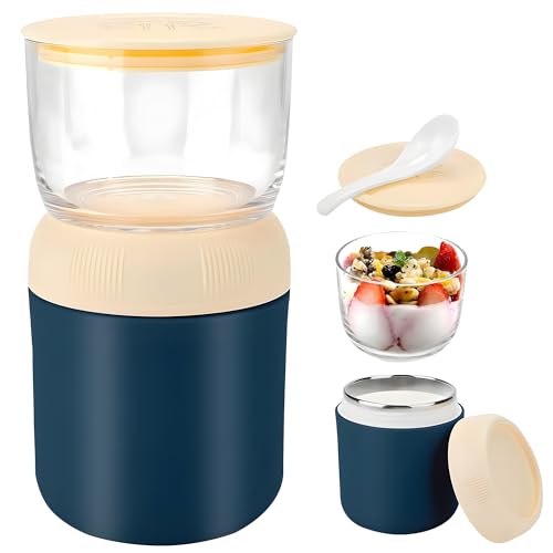 My Green Deal Joghurtbecher-to-go - 700ml - Müslibecher-Suppenbecher - Lunchbecher-Isolier- Mit Löffel - Edelstahl (Blau) von My Green Deal