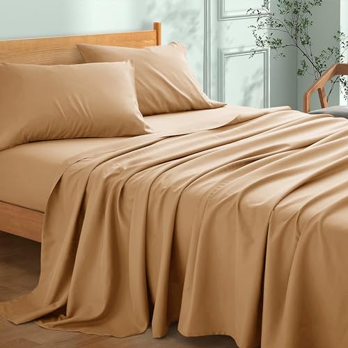 My Home Store Hochwertiges, weiches Bettlaken, 100 % ägyptische Baumwolle, Fadenzahl 300, Hotelqualität, pflegeleicht, lichtbeständig, Bettwäsche (Beige, Kingsize-Bett (250 x 280 cm) von My Home Store