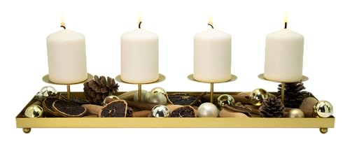 Kerzenständer für 4 Kerzen, Gold, Dekoteller, Kerzenhalter, Dekotablett, Adventskranz, Kerzentablett, Metallkerzenhalter von My Home