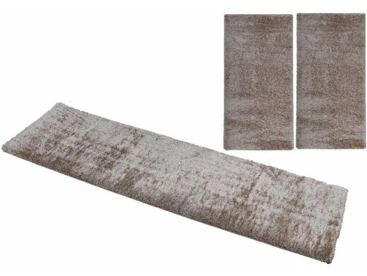 my home Bettumrandung Malin, Höhe 43 mm, (3-tlg), Hochflor, Shaggy, Uni-Farben, leichter glanz, Microfaser, Pflegeleicht, beige, sand von My-Home