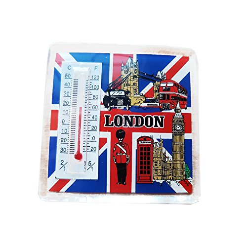 London Thermometer-Magnet, London-Symbole auf Union Jack-Hintergrund, klassischer, langlebiger Acryl-Magnet, Sammler-Magnet/Thermometer. von My London Souvenirs