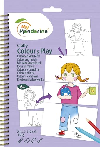MY MANDARINE GY171C - Ausmalbuch Graffy Colour & Play, 24 Blatt (12 Designs x2), 160g Zeichenpapier, ab 4 Jahren, Mix-Max Mode, 1 Stück von My Mandarine