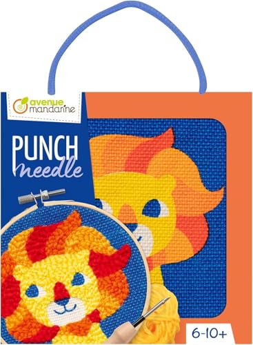Avenue Mandarine KC163C Kreuzstich-Set für Kinder, Motiv: Punch Needle, Bild 18 x 18 cm, ab 6 Jahren – Löwe von My Mandarine