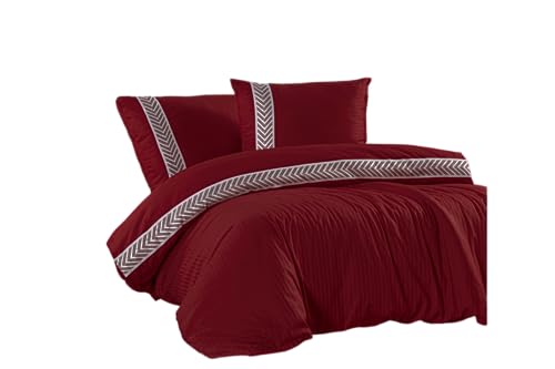 My Palace Satin Bettwäsche Set 100% Baumwolle Bettbezug 240x220cm + Kissenbezüge 80x80cm 3-teilig mit Reißverschluss, gestreift, glänzend & extra-weich, rot Bordeaux von My Palace