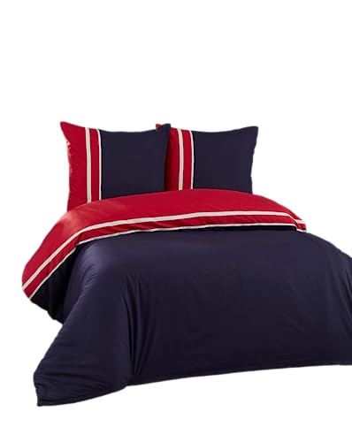 My Palace Bettwäsche Set 4teilig 135x200, 100% extra-weiche atmungsaktive Baumwolle, [2X] Bettbezüge 135x200cm + [2X] Kissenbezüge 80x80cm, mit Reißverschluss, blau rot von My Palace