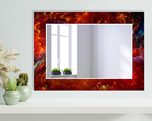 My Photostation.com Spiegel aus gehärtetem Glas, 80 x 61 cm (horizontal), großer Wandspiegel, Esszimmer-Spiegel, Dekor, einzigartiger abgeschrägter Wandspiegel, unregelmäßiger Spiegel, fraktaler roter von My Photostation.com