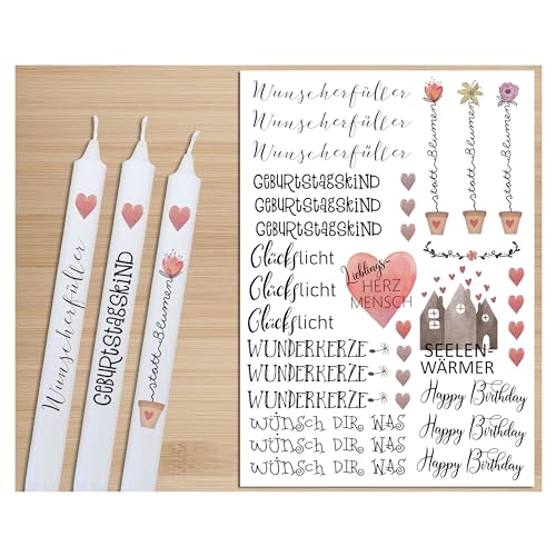 Kerzen Aufkleber A4 Glückslicht Freundschaft Kerzenfolien Sprüche Wasserschiebefolie Kerzentattoos Wunschlicht Happy Birthday Geschenke Geburtstag Kerzenfolie rub ons für Stabkerzen weiß von My Sweetheart