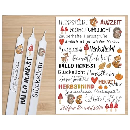 Kerzentattoos Herbst Kerze Aufkleber Herbstdeko A4 Kerzenfolie Sticker Tattoofolie Wasserschiebefolie DIY Deko Kerzen mit Spruch Tattoo Folie für Herbstkerzen Dekoration selber machen (Herbst bunt) von My Sweetheart