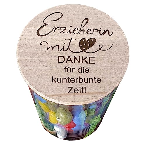 My Sweetheart® Abschiedsgeschenk Erzieherin Geschenk XL Glasbehälter mit Deckel Holz Gravur Dankeschön Geschenke für Erzieher Kindergarten (Erzieherin - Danke für die kunterbunte Zeit) von My Sweetheart