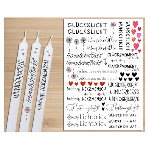 Schöne A4 Kerzen Tattoo Folie Glückslicht Freundschaft Kerzenfolien Sprüche Wasserschiebefolie Kerzentattoos Aufkleber Wunschlicht Tattoofolie für Stabkerzen mit Spruch (Freunschaft) von My Sweetheart