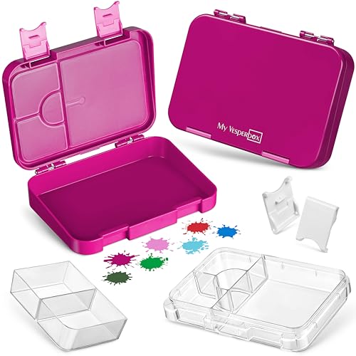 My Vesperbox – Len - Bento Box Kinder - Lunchbox mit 4+2 Fächern - extrem robust – Brotdose – Brotbox ideal für Kindergarten und Schule… (Lila) von My Vesperbox