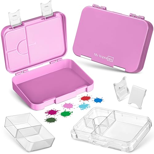 My Vesperbox – Len - Bento Box Kinder - Lunchbox mit 4+2 Fächern - extrem robust – Brotdose – Brotbox ideal für Kindergarten und Schule… (Rosa-Weiß) von My Vesperbox