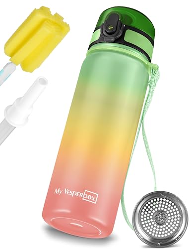 My Vesperbox - Edelstahl Thermos Trinkflasche auslaufsicher - mit Strohhalm oder Sieb - 400 ml, 600ml - BPA FREI - für Kindergarten, Schule (Regenbogen 600ml) von My Vesperbox