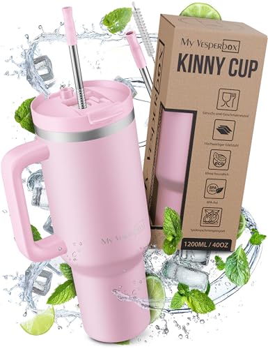 My Vesperbox Kinny Cup – Thermobecher - Trinkflasche mit Strohhalm 500, 950,1200ml – Kaffeebecher To Go – Thermosflasche Edelstahl BPA & Melamin Frei von My Vesperbox